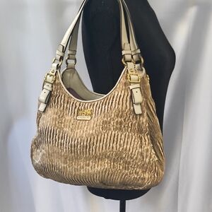 Vintage Coach Madison Maggie Signature Gathered Jacquard & Leather Like New